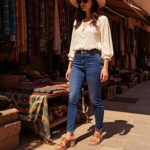 ATHLETA Sculptek Ultra Skinny Jeans True Blue Mid Rise Stretch Denim Womens 2